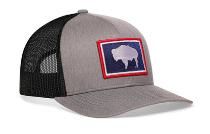 Wyoming Flag Trucker Haka Hat Gray-Black WY Snapback