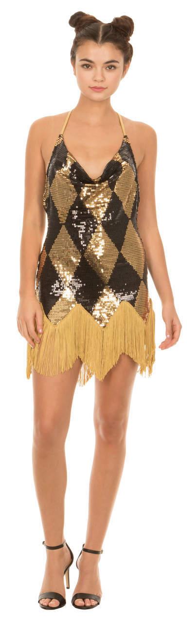 Harley Quinn Sequin Chemise Costume Dress with Fringe