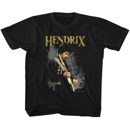 Jimi Hendrix on Guitar Mens T Shirt Black