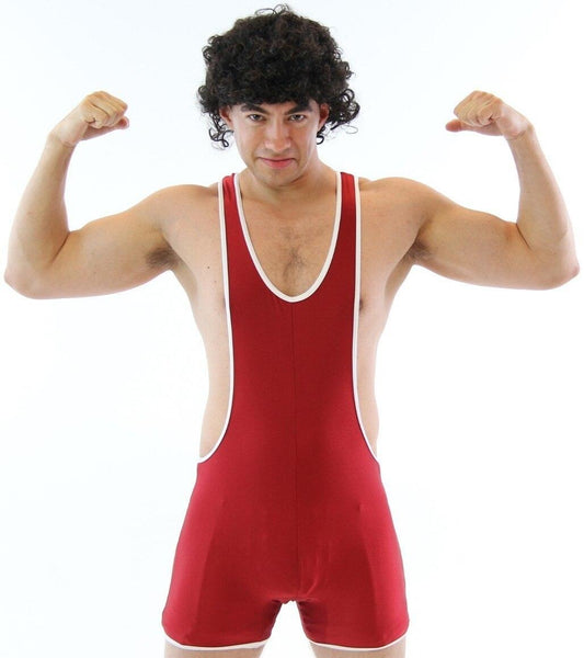 High School Gym Wrestling Team Wrestler Uniform Costume Singlet & Wig