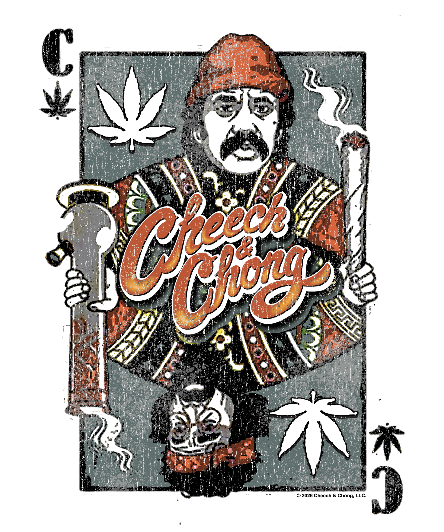 Cheech & Chong Playing Card King Character Distressed Mens T Shirt Grey
