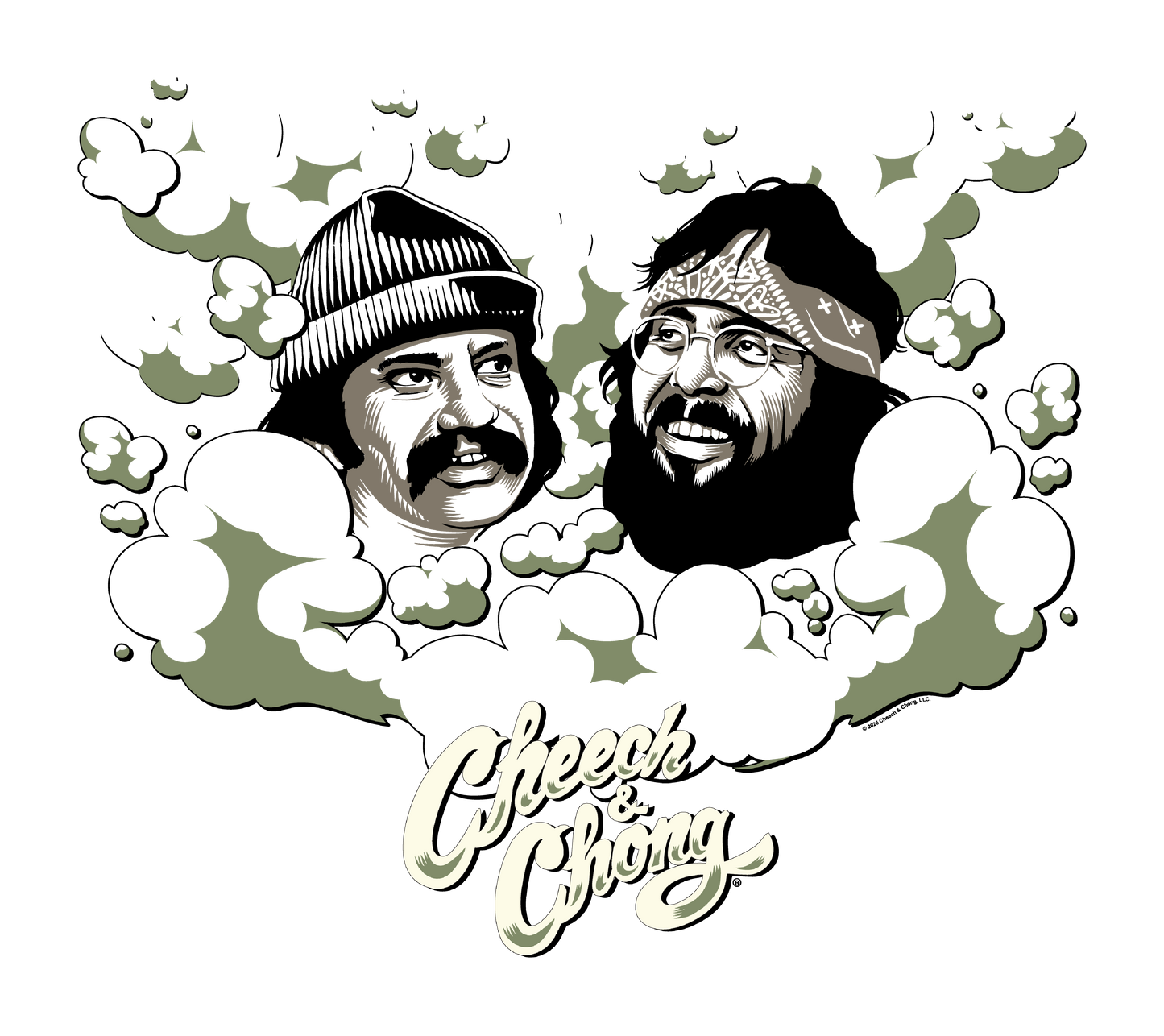 Cheech & Chong Faces Smoke Cloud Mens T Shirt Grey