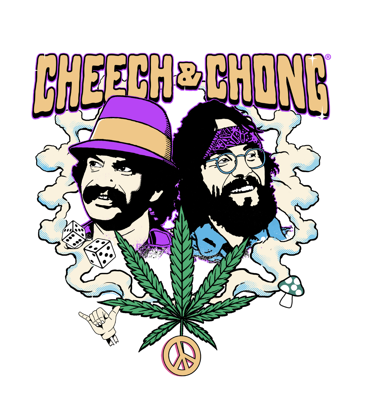 Cheech & Chong Duo Portrait Dice Peace Leaf Mens T Shirt Black