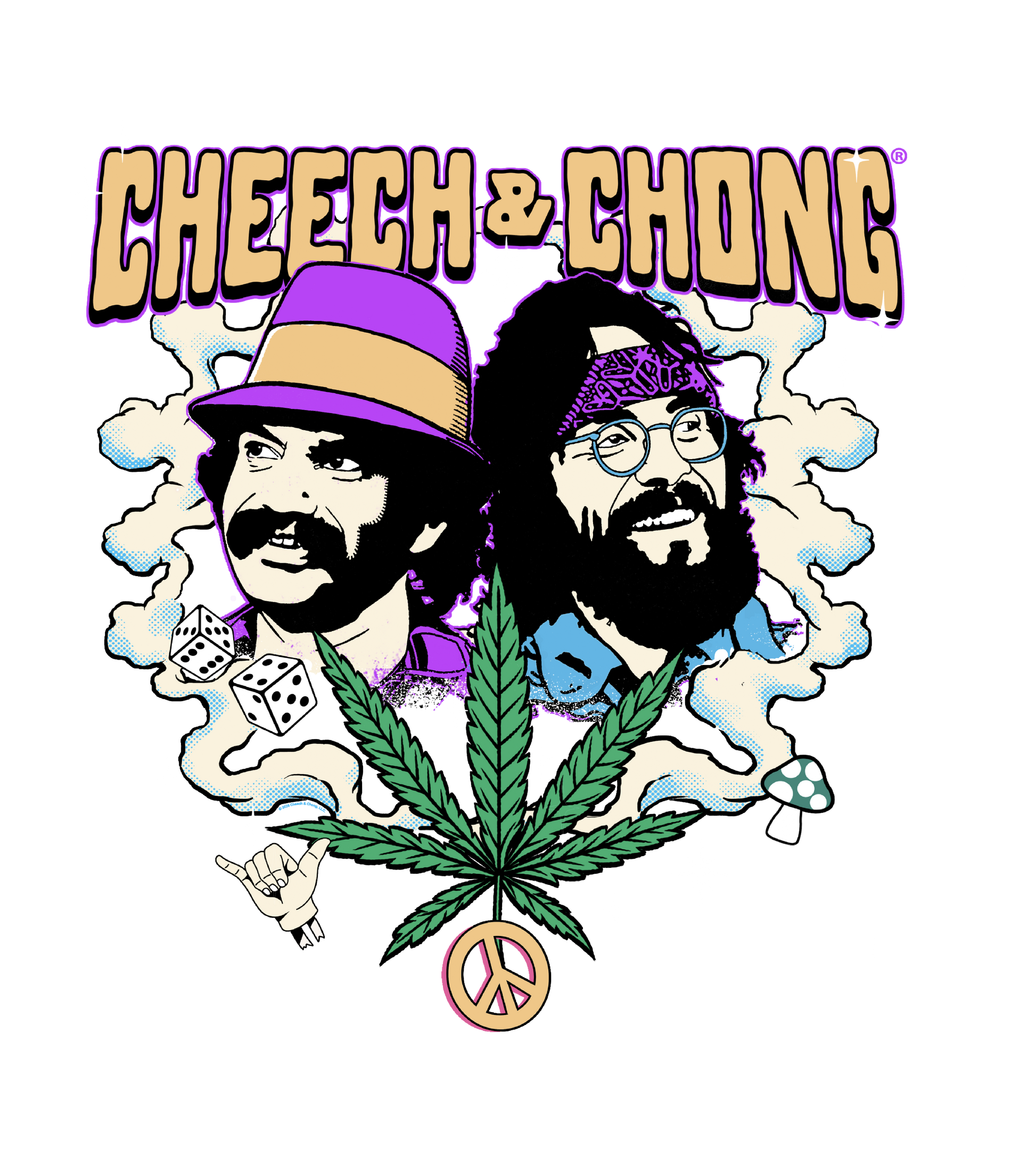 Cheech & Chong Duo Portrait Dice Peace Leaf Mens T Shirt Black