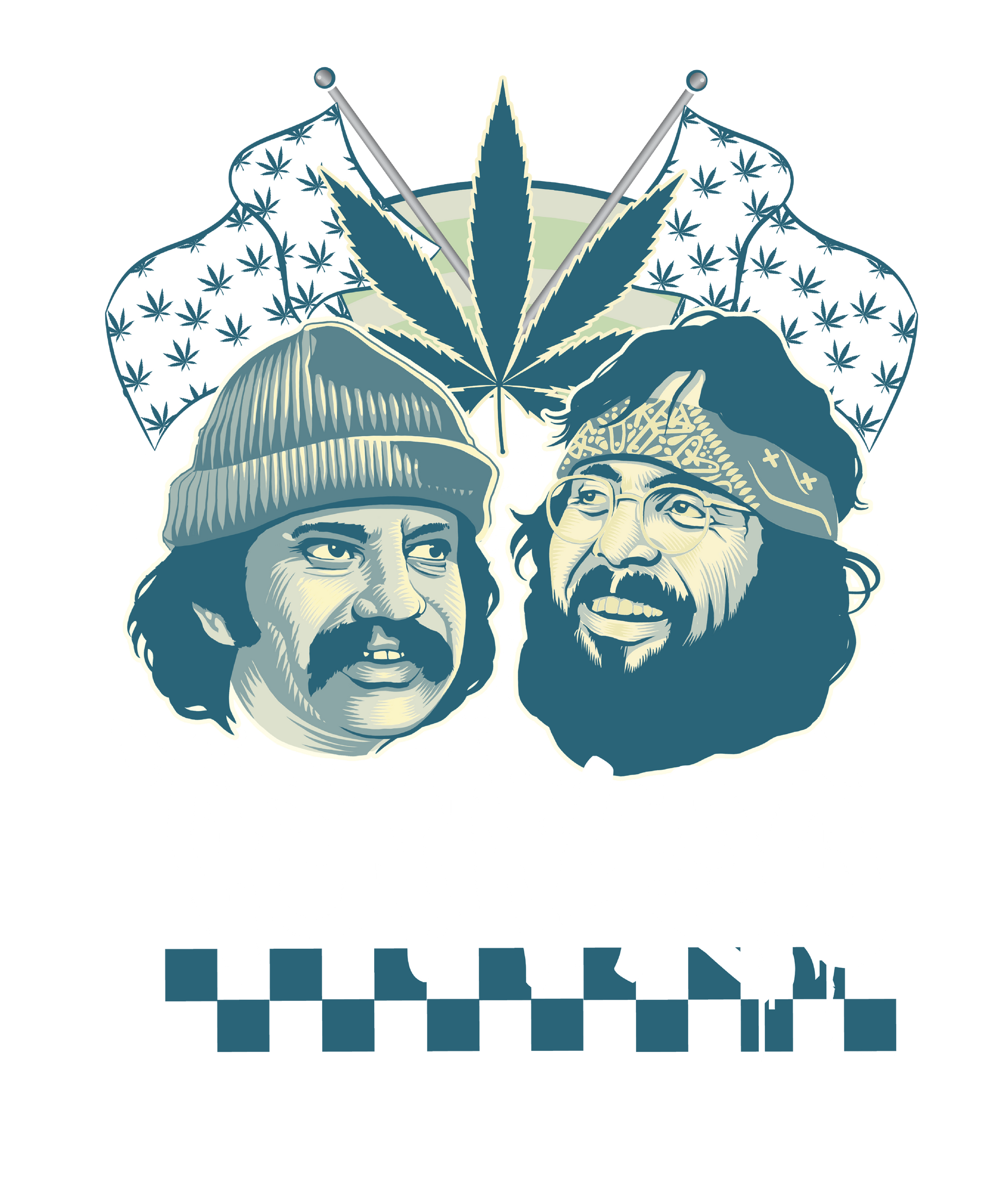 Cheech & Chong Team 420 Duo Leaf Flags Mens T Shirt Black
