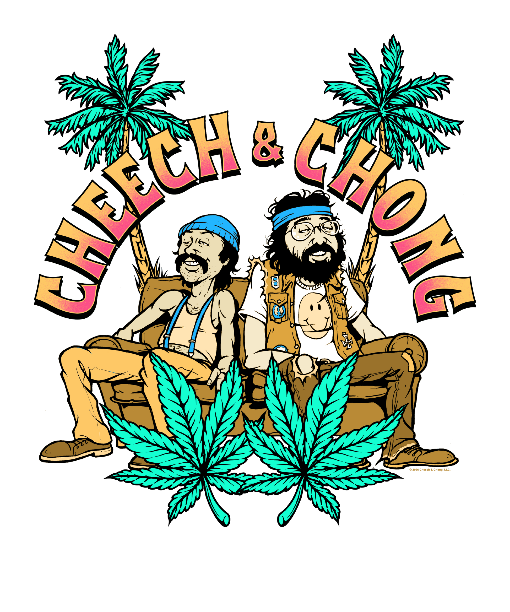 Cheech & Chong Cartoon Couch Palm Trees Mens T Shirt Grey