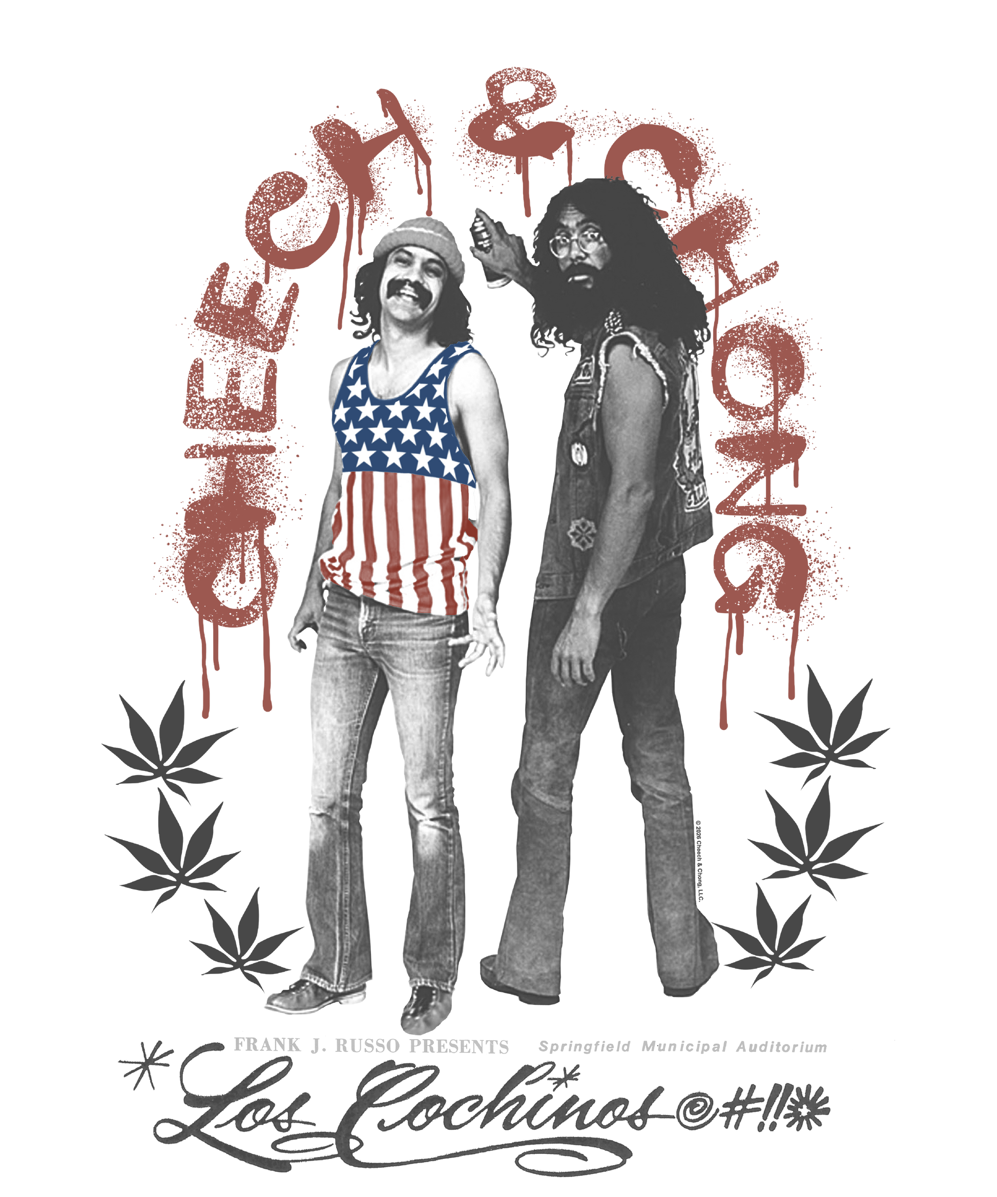 Cheech & Chong Los Cochinos Retro Concert Poster Mens T Shirt Grey
