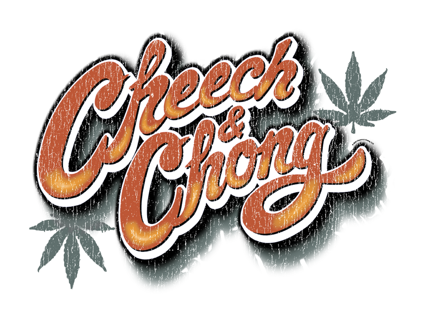 Cheech & Chong Vintage Script Distressed Leaf Logo Mens T Shirt Grey
