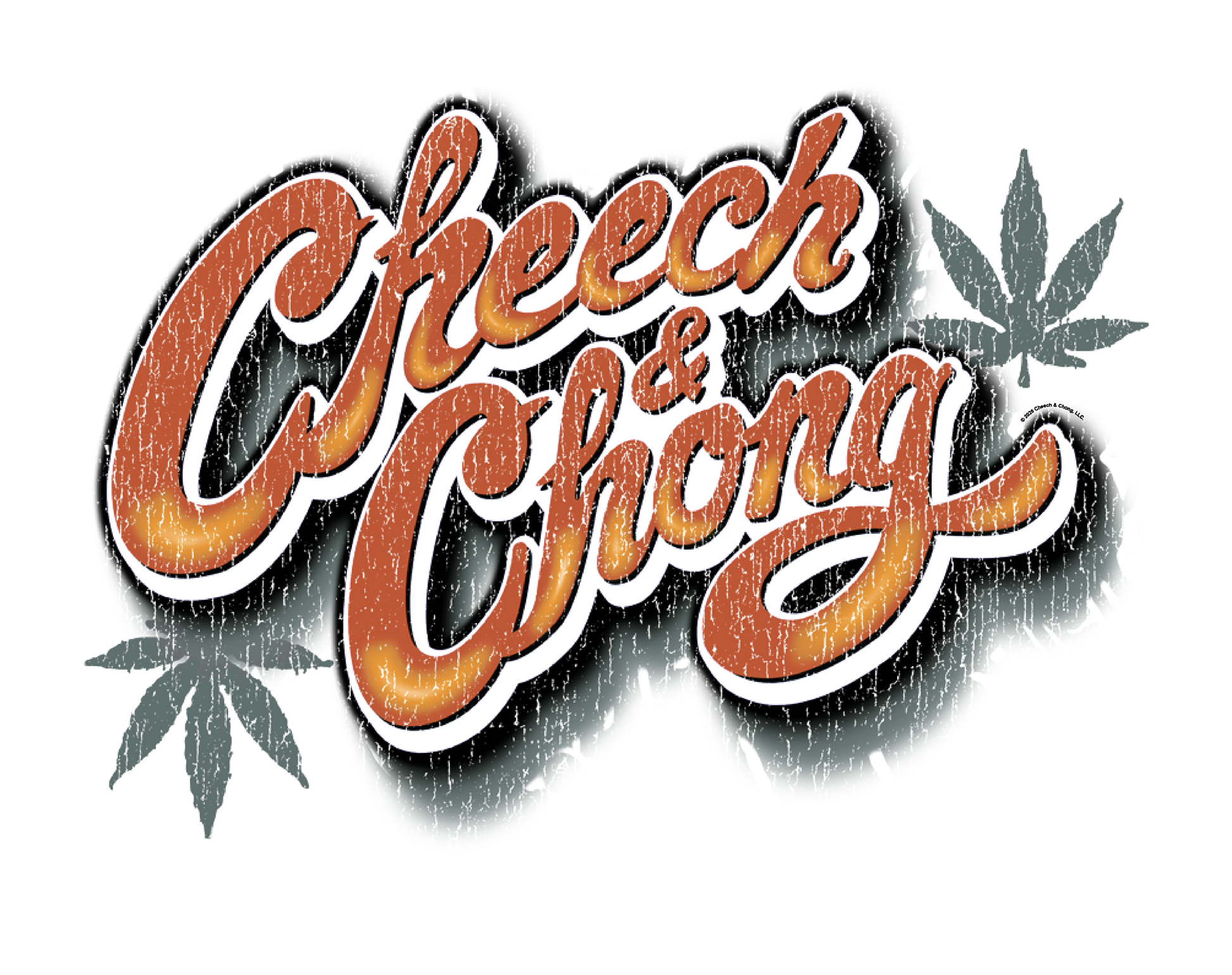 Cheech & Chong Vintage Script Distressed Leaf Logo Mens T Shirt Grey