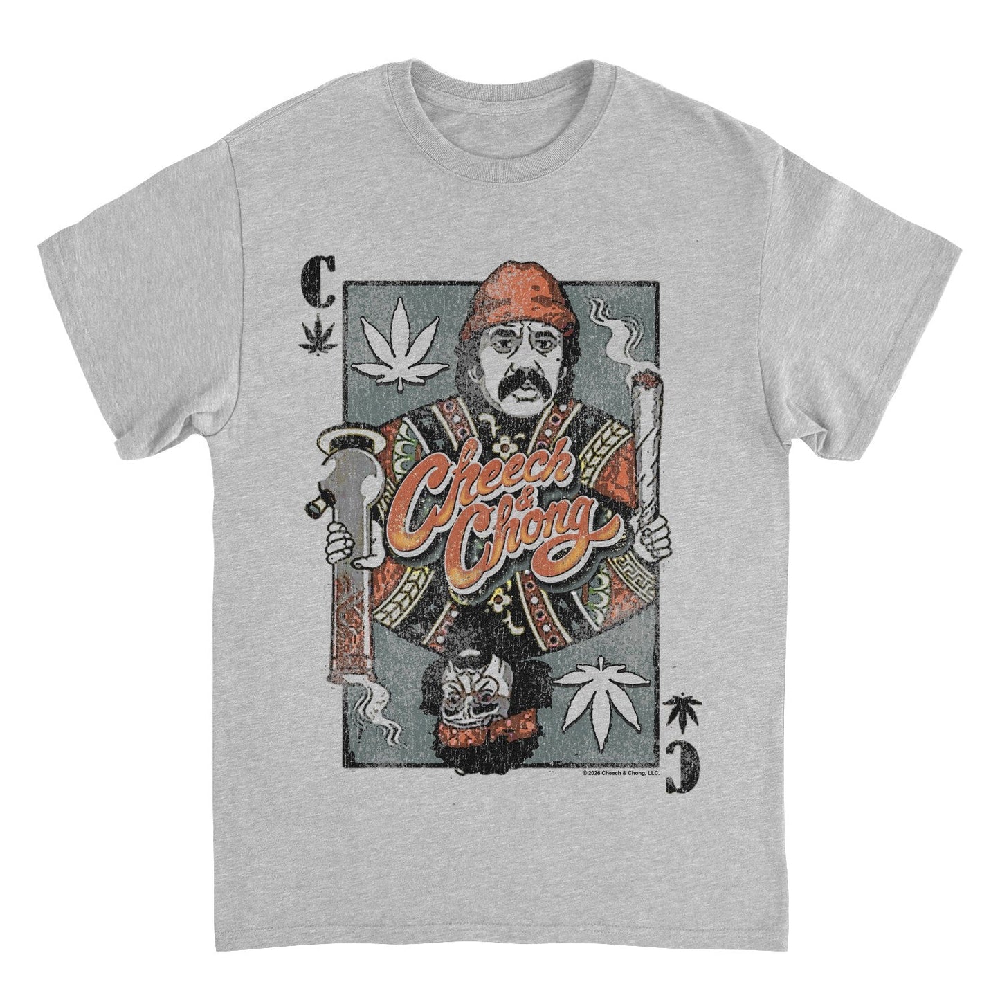 Cheech & Chong Playing Card King Character Distressed Mens T Shirt Grey
