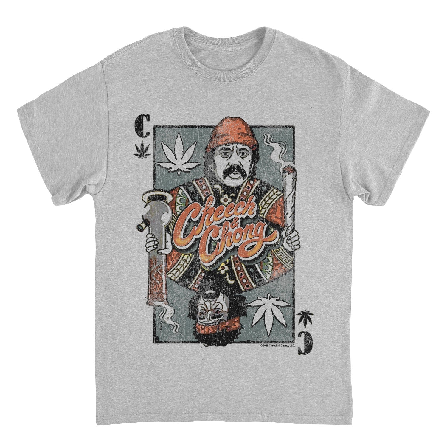 Cheech & Chong Playing Card King Character Distressed Mens T Shirt Grey