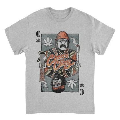 Cheech & Chong Playing Card King Character Distressed Mens T Shirt Grey