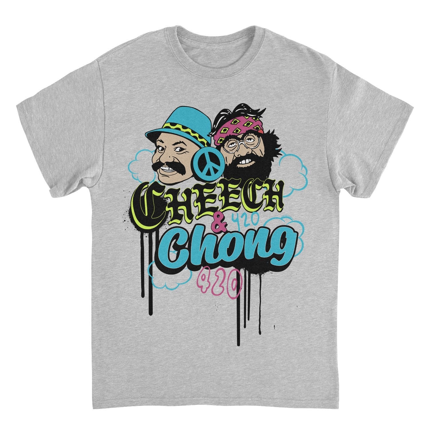 Cheech & Chong 420 Duo Peace Sign Mens T Shirt Grey
