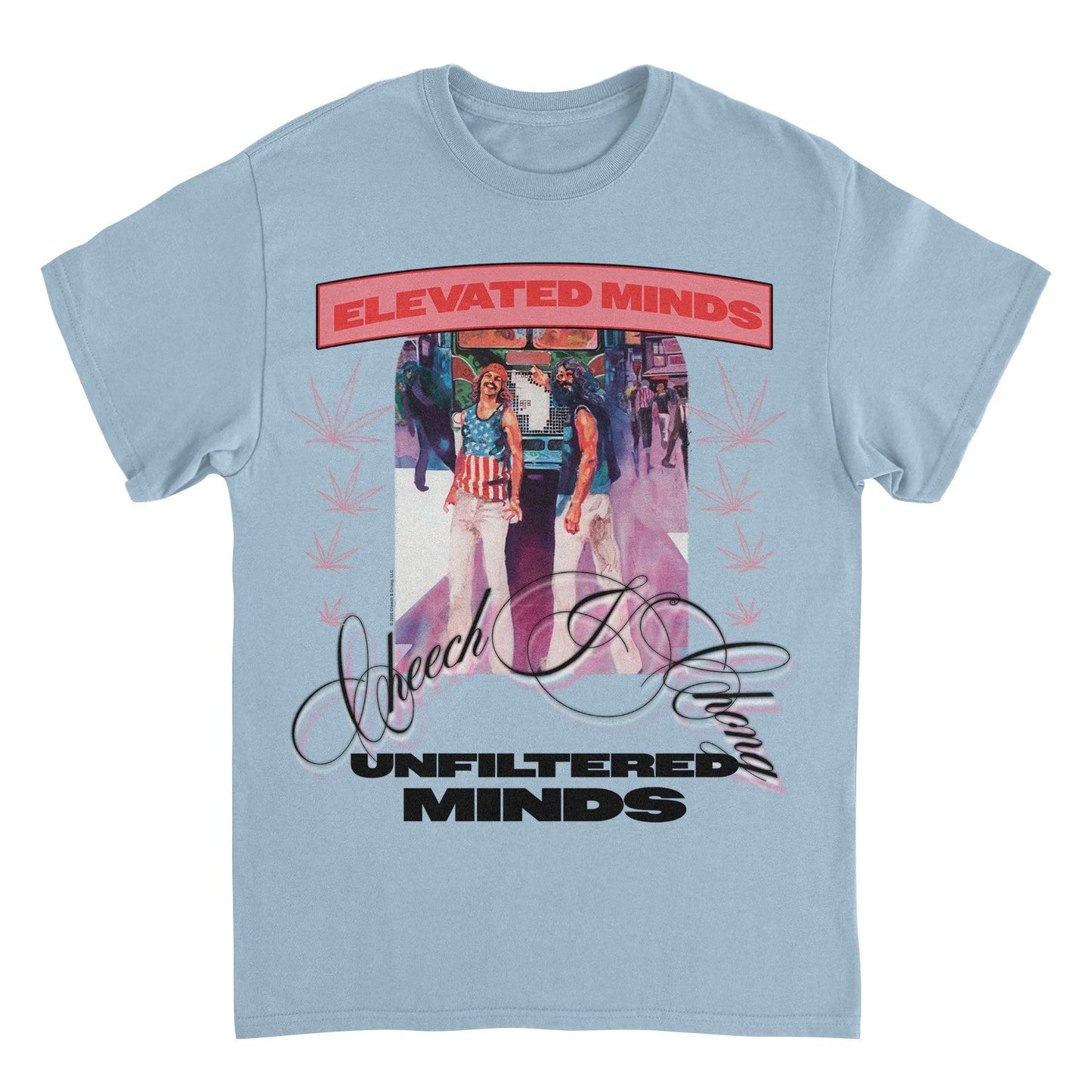 Cheech & Chong Elevated Minds Unfiltered Minds Mens T Shirt Light Blue