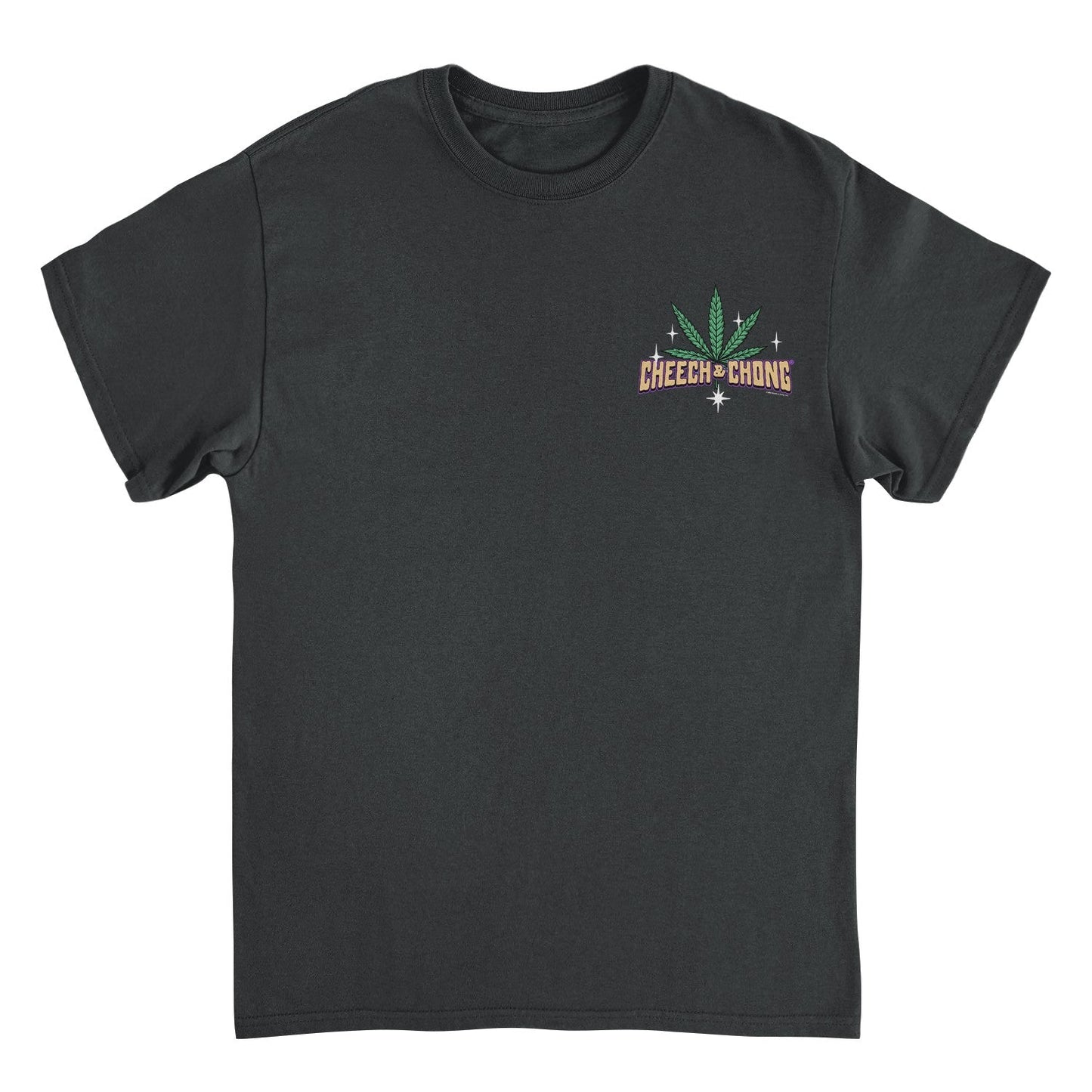 Cheech & Chong Leaf Logo Stars Left Chest Mens T Shirt Black