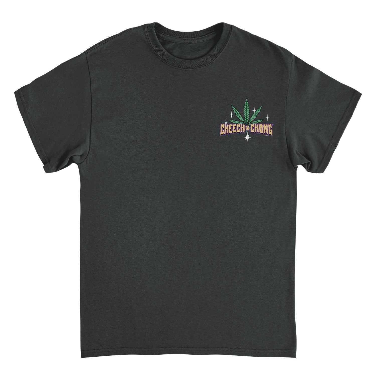 Cheech & Chong Leaf Logo Stars Left Chest Mens T Shirt Black
