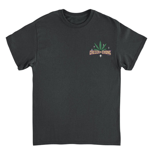 Cheech & Chong Leaf Logo Stars Left Chest Mens T Shirt Black