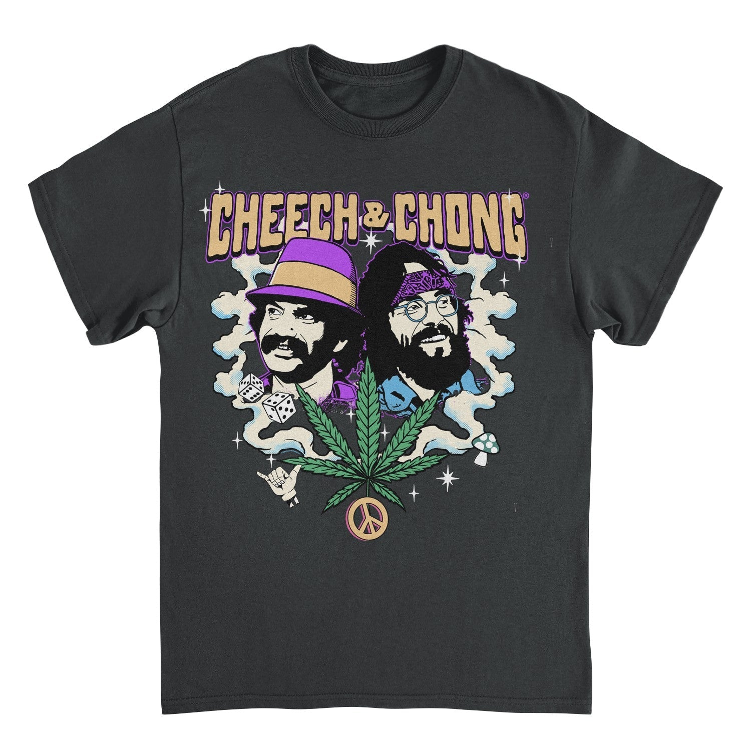 Cheech & Chong Duo Portrait Dice Peace Leaf Mens T Shirt Black
