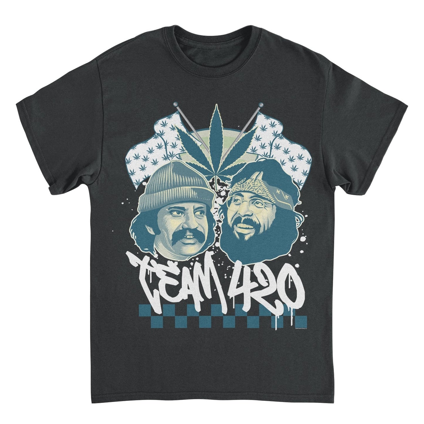 Cheech & Chong Team 420 Duo Leaf Flags Mens T Shirt Black