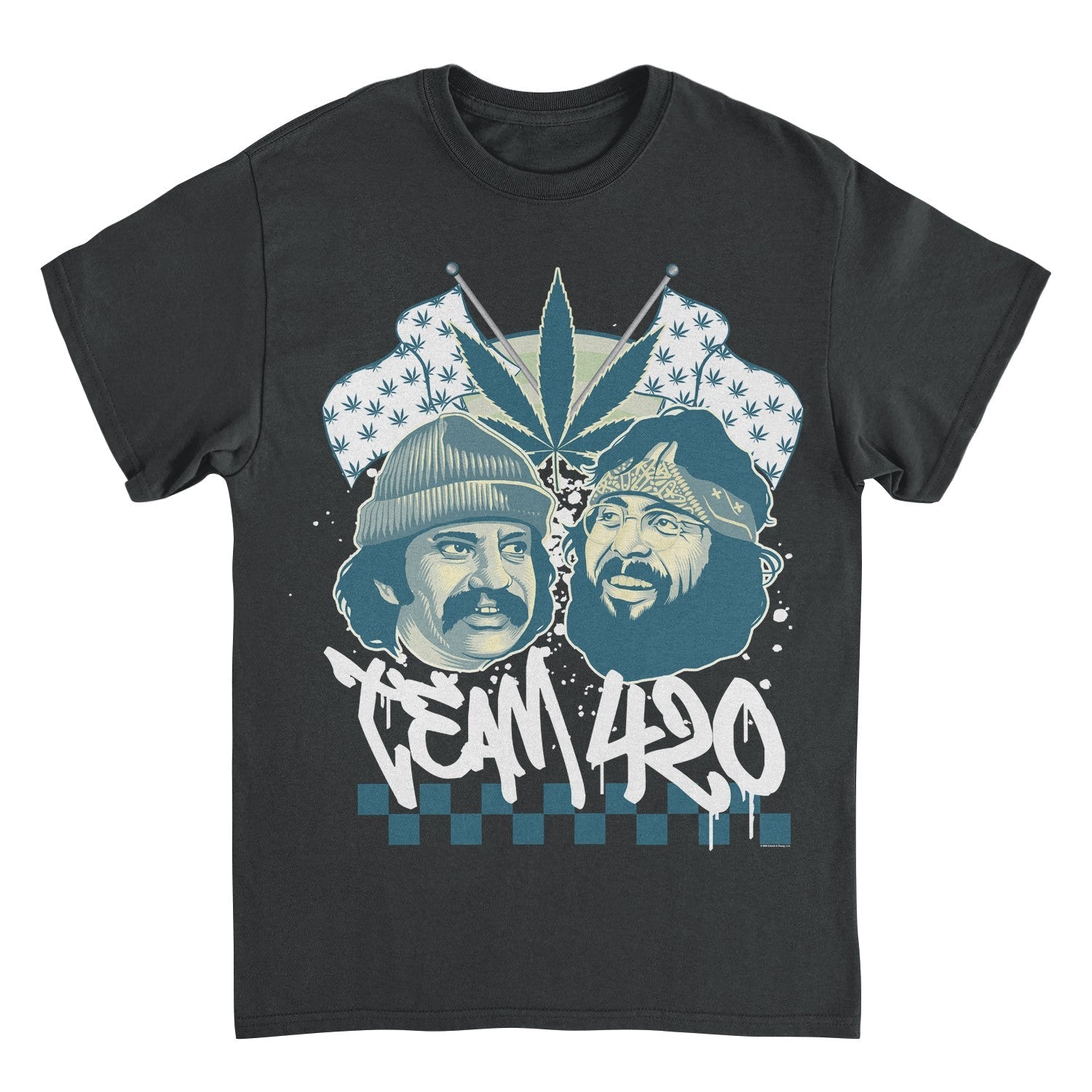 Cheech & Chong Team 420 Duo Leaf Flags Mens T Shirt Black