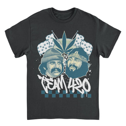 Cheech & Chong Team 420 Duo Leaf Flags Mens T Shirt Black
