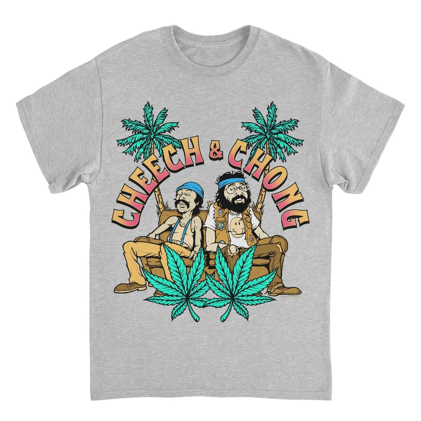 Cheech & Chong Cartoon Couch Palm Trees Mens T Shirt Grey