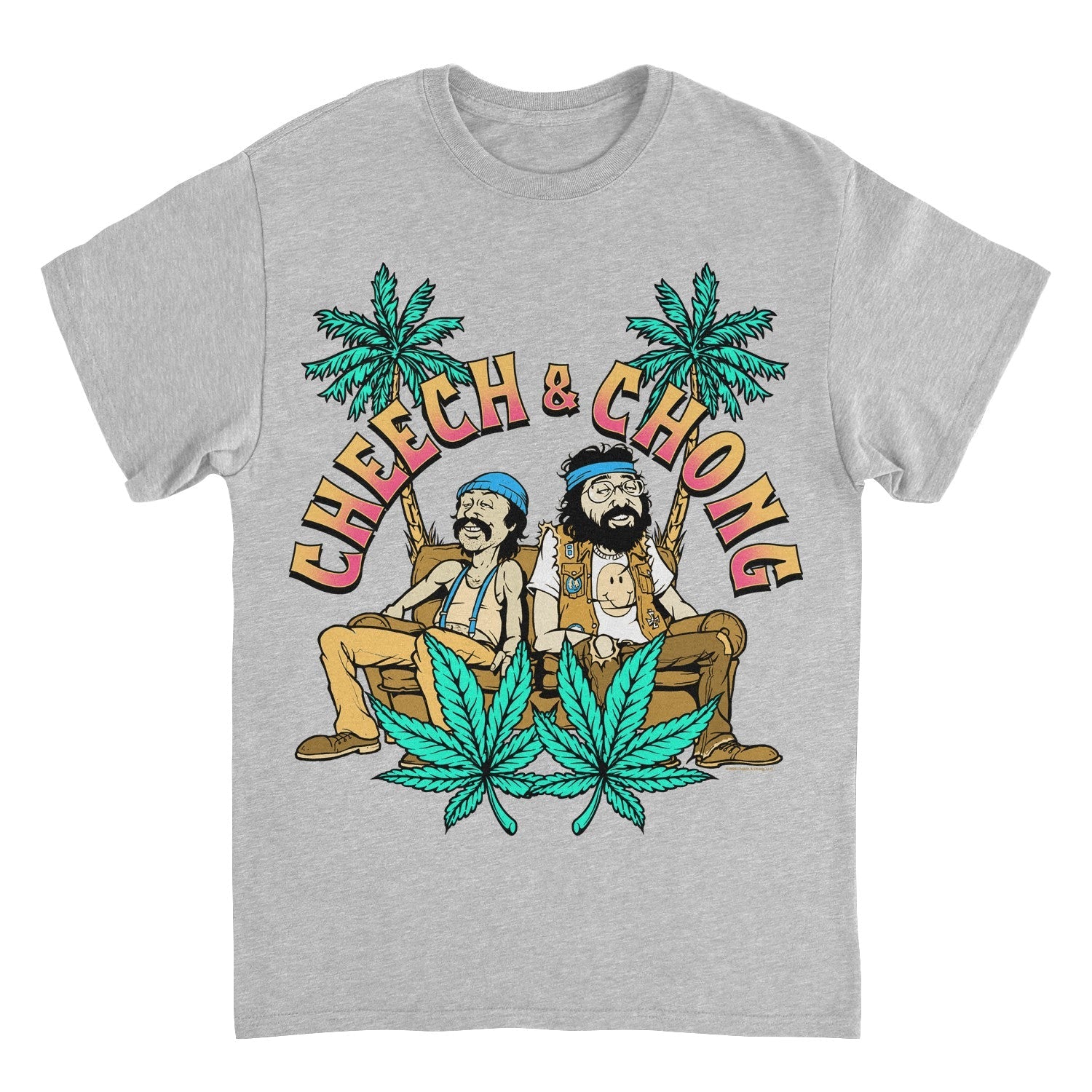 Cheech & Chong Cartoon Couch Palm Trees Mens T Shirt Grey
