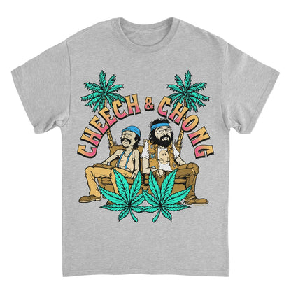 Cheech & Chong Cartoon Couch Palm Trees Mens T Shirt Grey