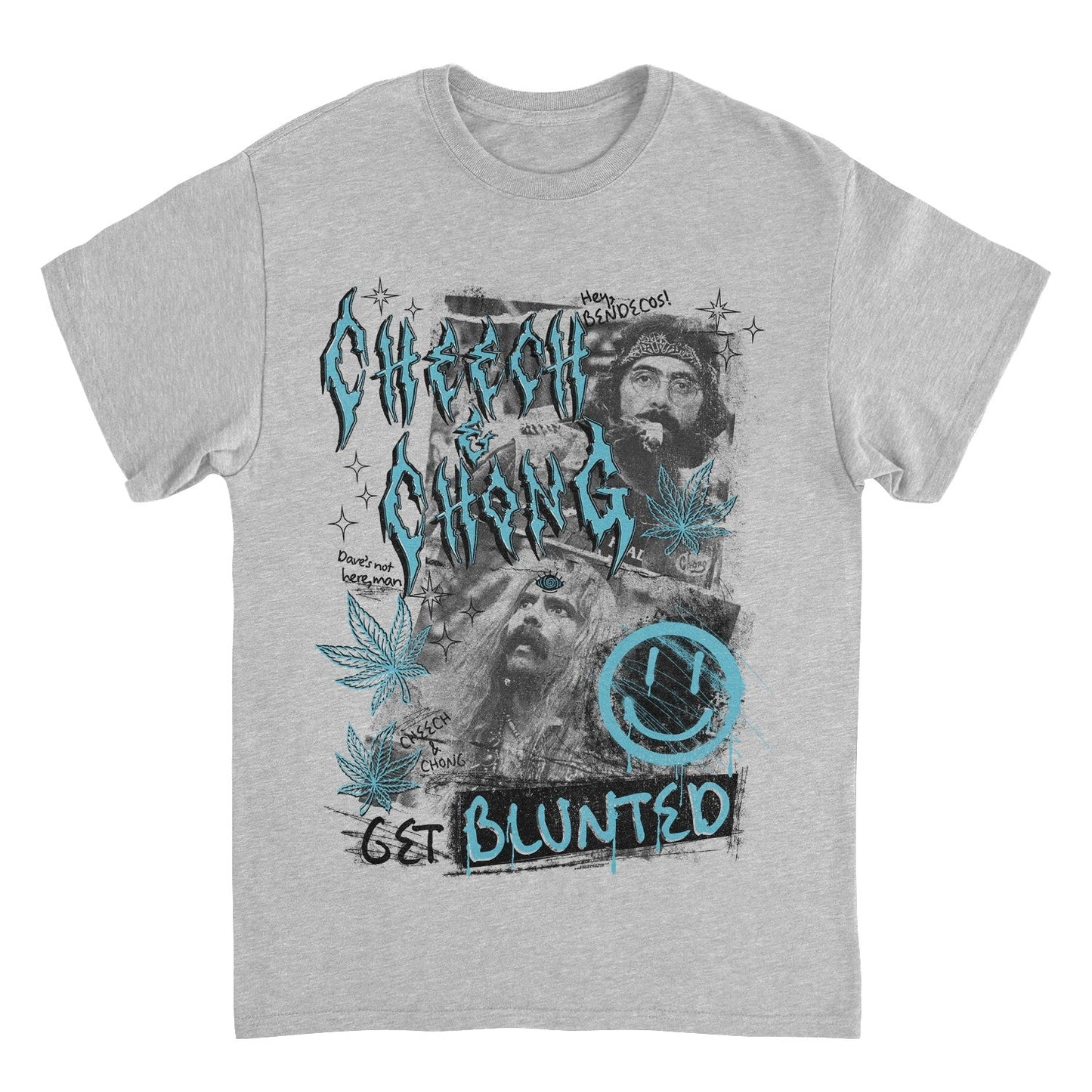 Cheech & Chong Get Blunted Blue Smiley Mens T Shirt Grey