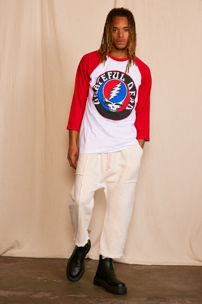 Grateful Dead Stealie Baseball Mens Tee Raglan T Shirt White Red