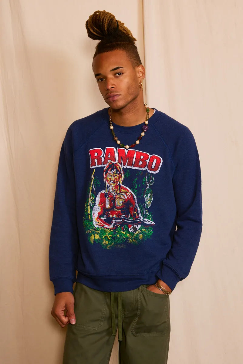 Rambo Fleece Mens Crewneck Sweatshirt Navy Blue