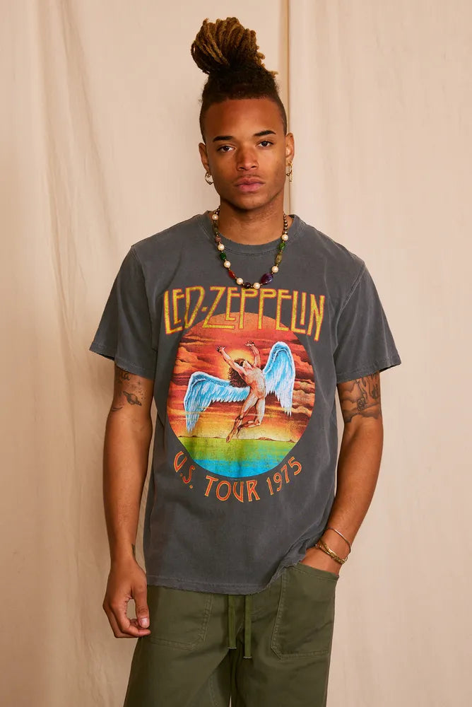 Led Zeppelin 'U.S Tour 1975' Sunkissed Mens Tee T Shirt Gray
