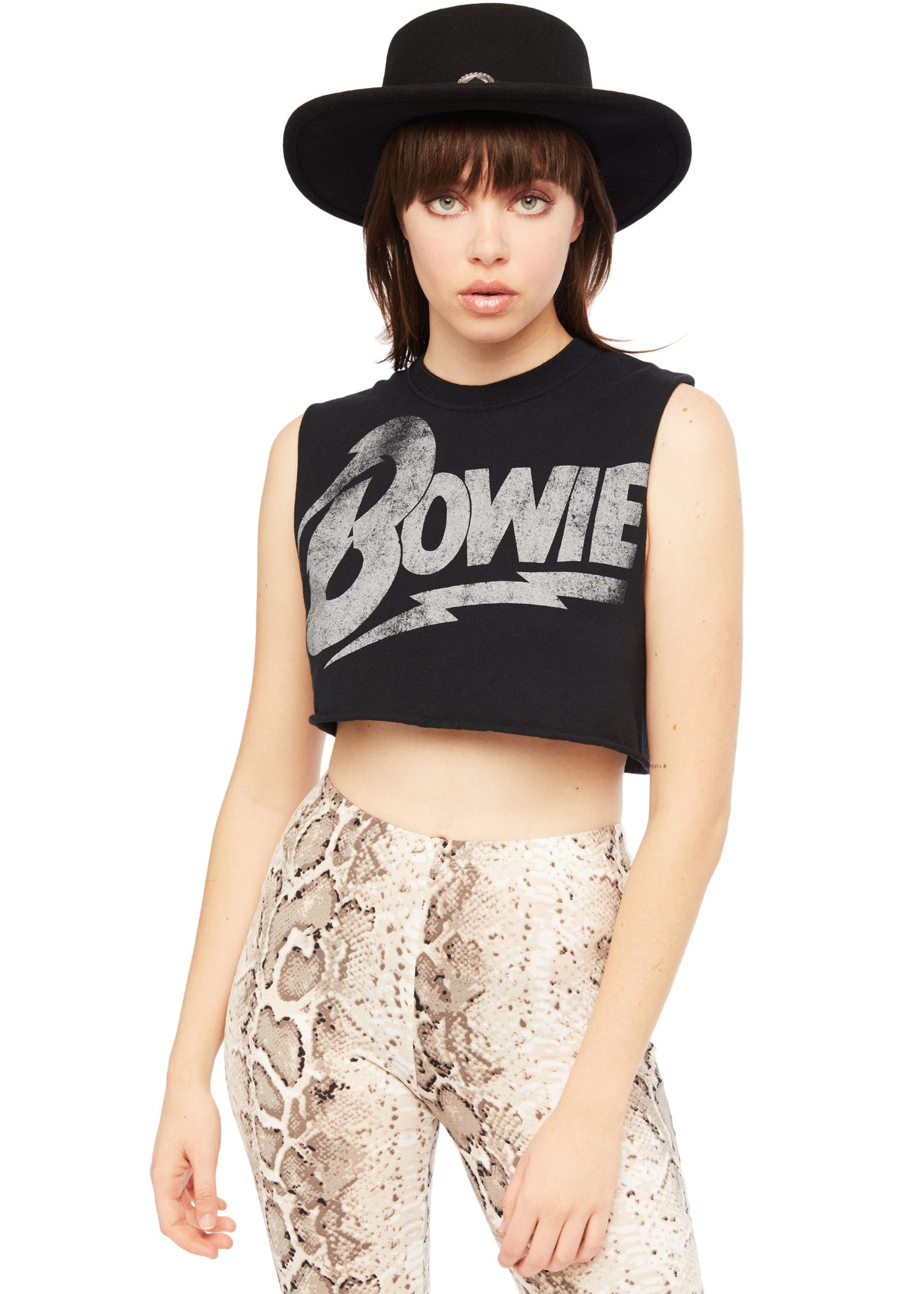 David Bowie Cropped Womnes Tee T Shirt Black by Goodie Two Sleeves