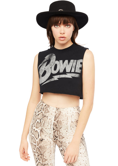 David Bowie Cropped Womnes Tee T Shirt Black by Goodie Two Sleeves