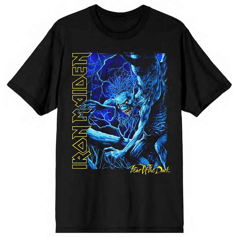 Iron Maiden Fear of the Dark Blue Tone Eddie Vertical Logo Mens T Shirt