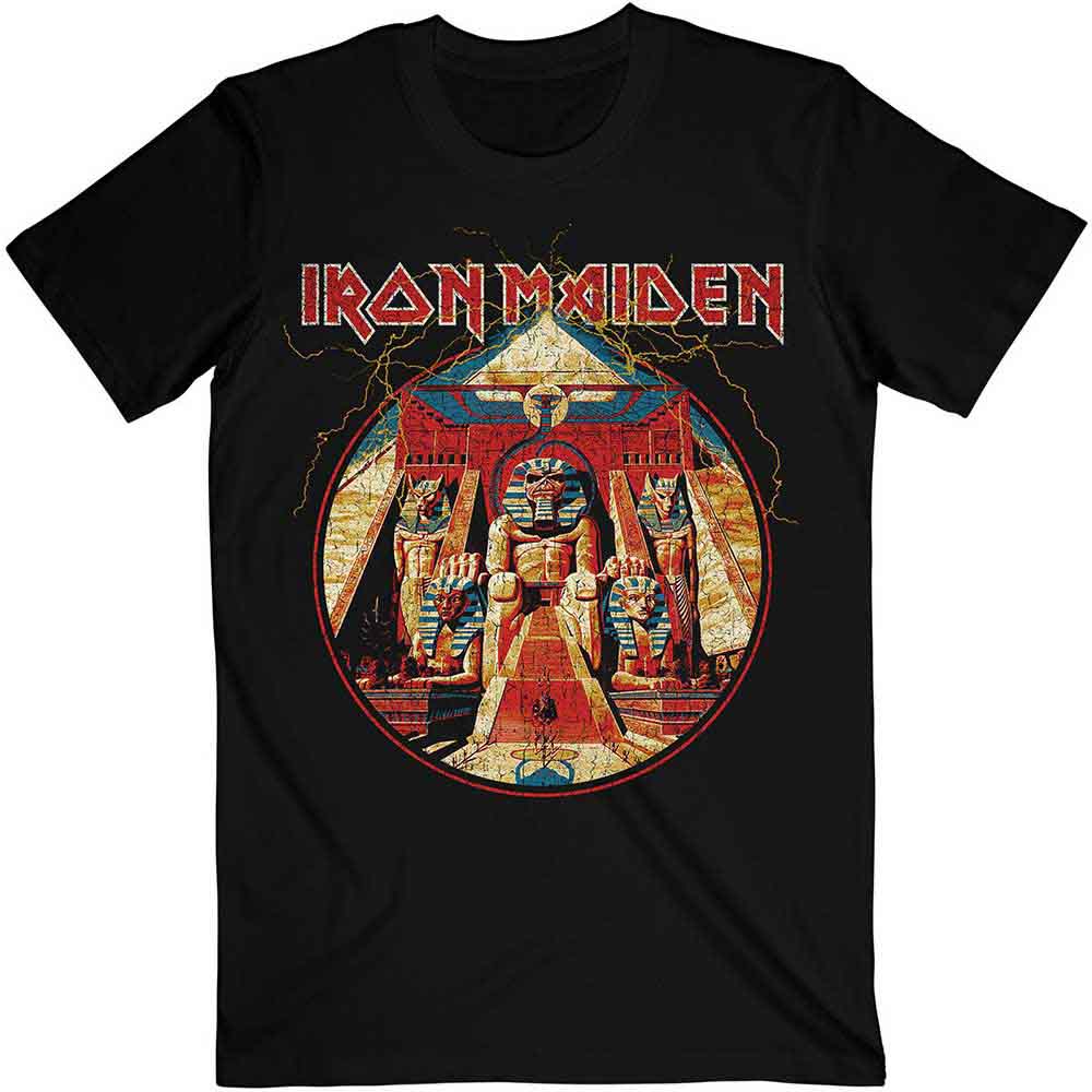 Iron Maiden Powerslave Lightning Circle Mens T Shirt Black