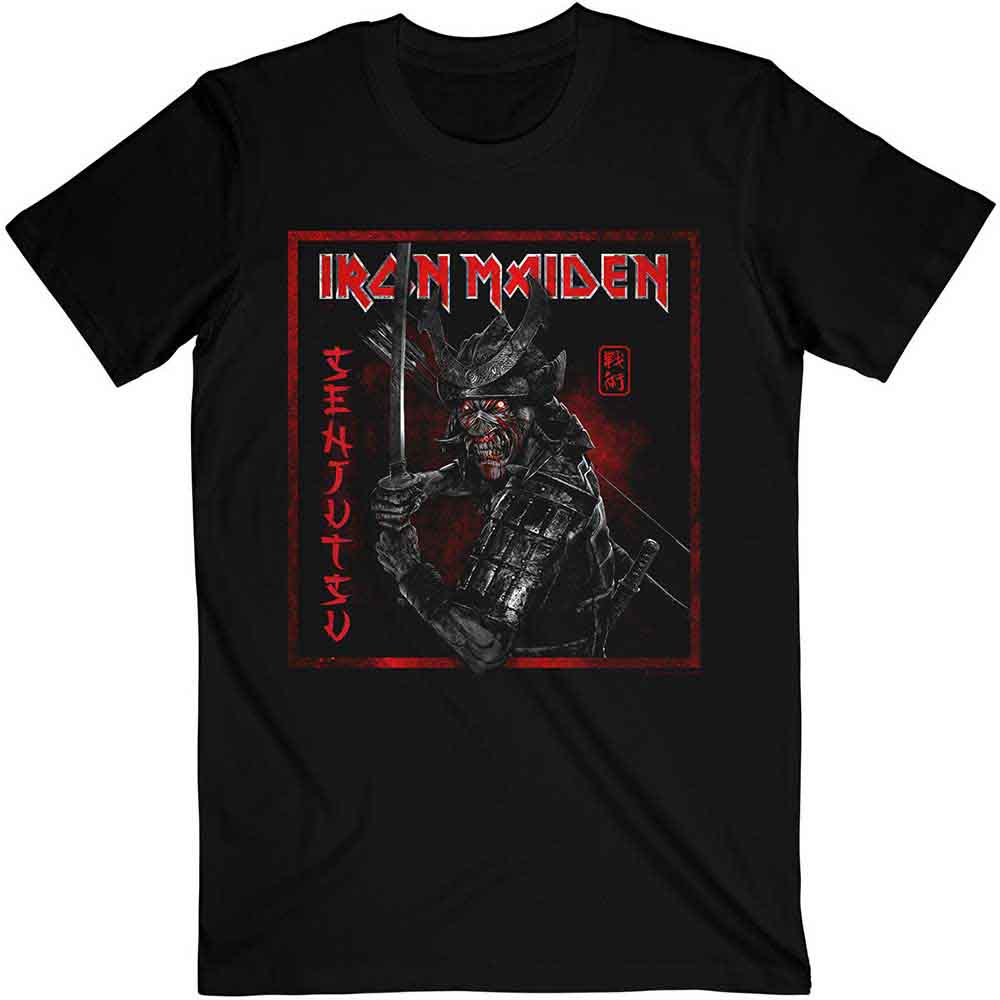 Iron Maiden Senjutsu Cover Distressed Red Mens T Shirt