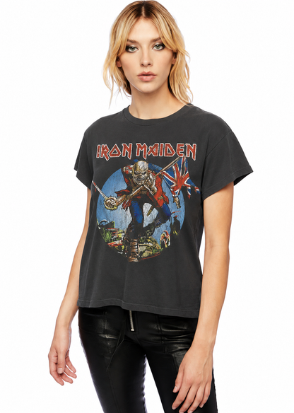 Iron Maiden The Trooper Tour Band Tee Oversized Vintage Graphic Womens T Shirt Dark Grey
