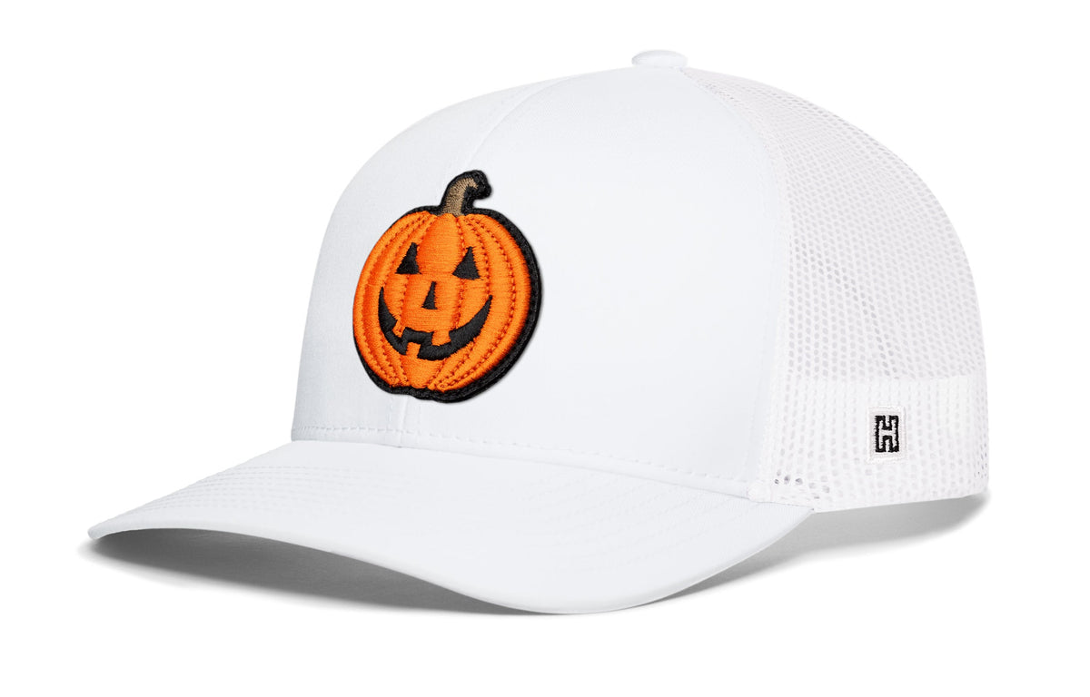 Jack-O-Lantern Trucker Hat Trucker Haka Hat Black Pumpkin Snapback