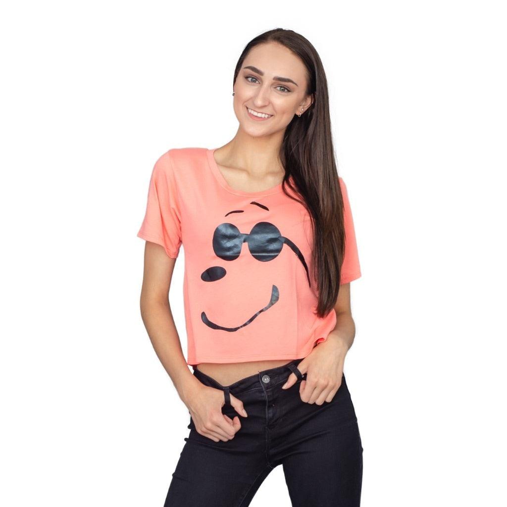 Joe Cool Snoopy Cropped Peach T Shirt