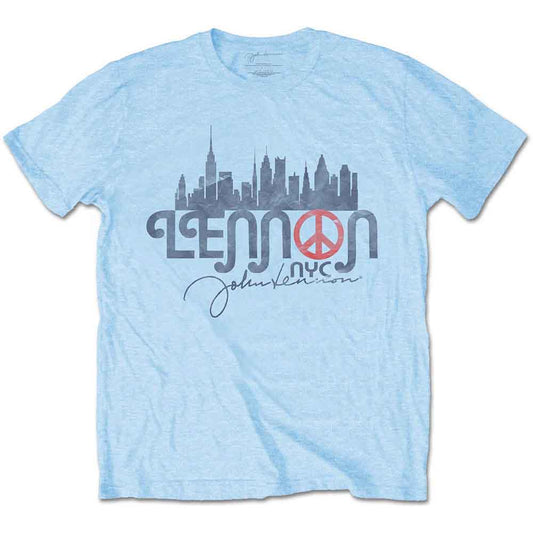 John Lennon NYC Skyline Mens T Shirt Blue