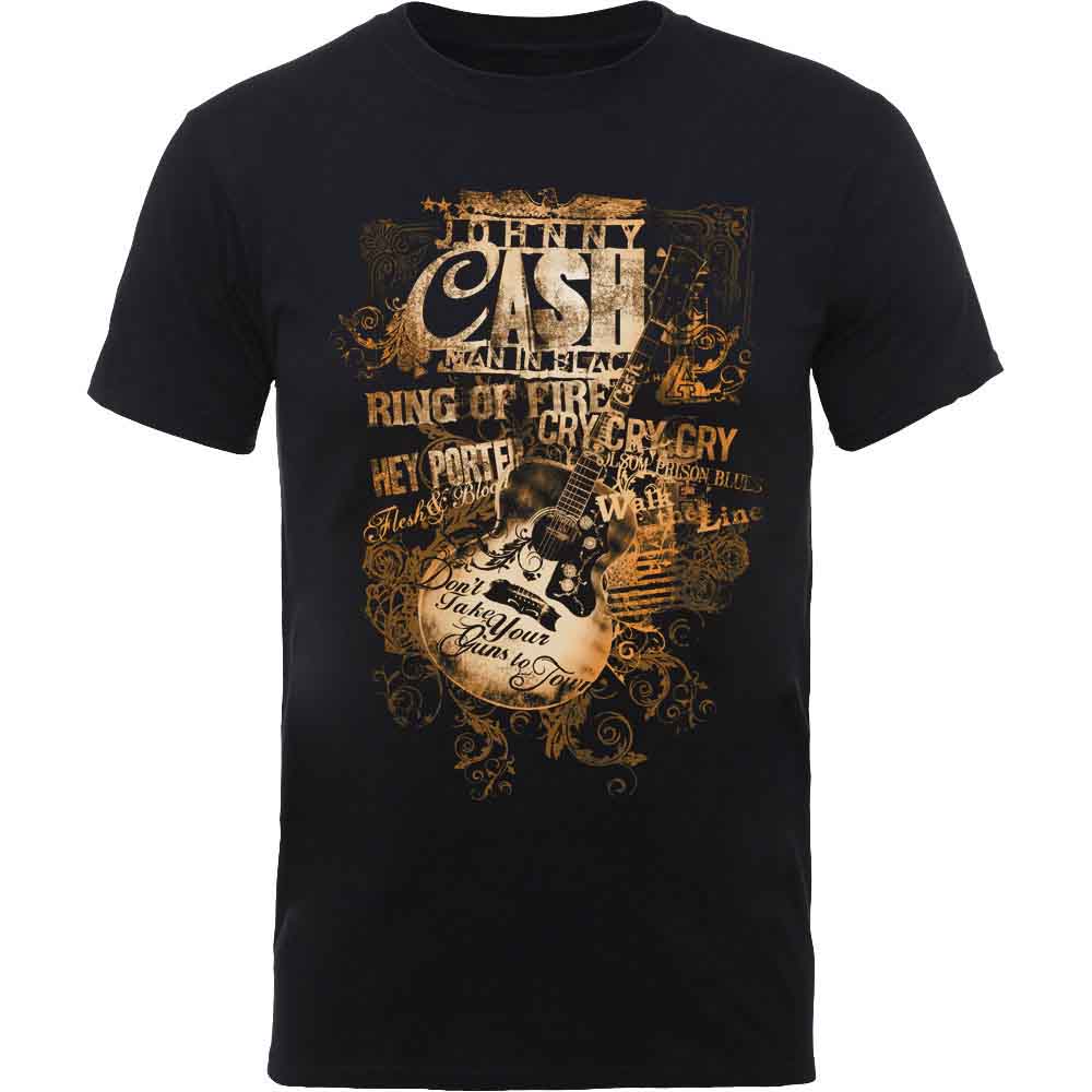 Johnny Cash Guitar Song Titles Mens T Shirt