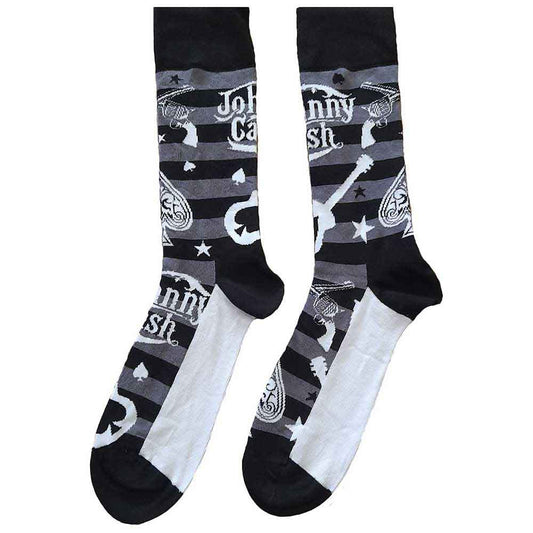 Johnny Cash Guitars 'n Guns Socks Black, White, Grey
