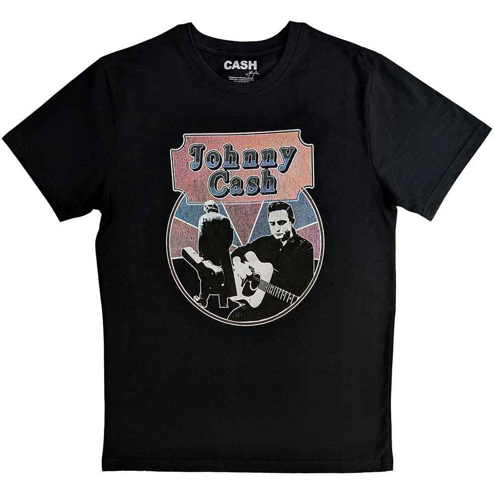 Johnny Cash Walking Guitar & Front On Mens T Shirt