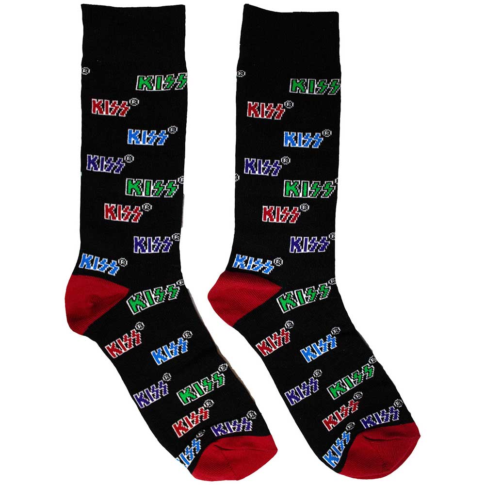 Kiss Coloured Logos Pattern Socks Black