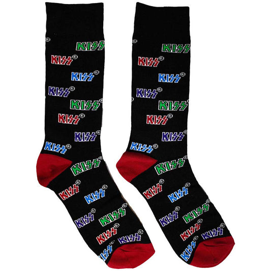 Kiss Coloured Logos Pattern Socks Black