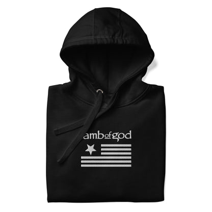 Lamb of God - White on Black American Flag HD Embroidered Hoodie