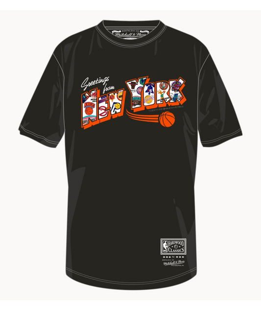 New York Knicks - NBA Mitchell and Ness Greetings NYC Mens T Shirt Black