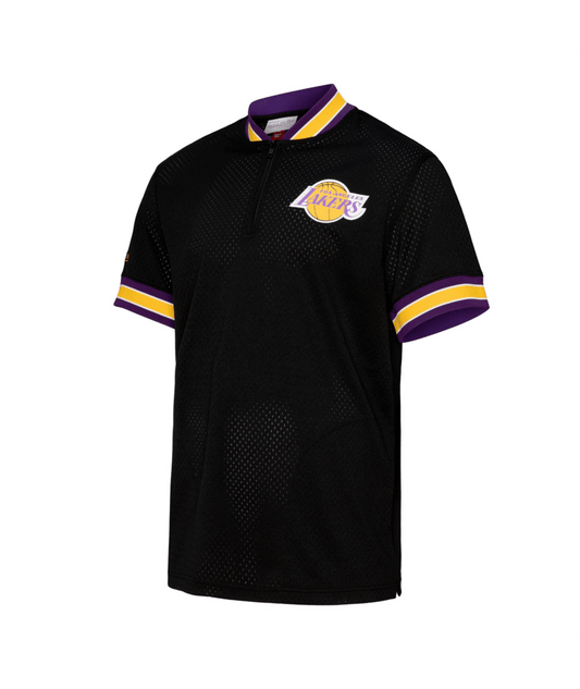 Los Angeles Lakers - Mitchell and Ness Mesh 1/4 Zip Mens Polo Shirt Black