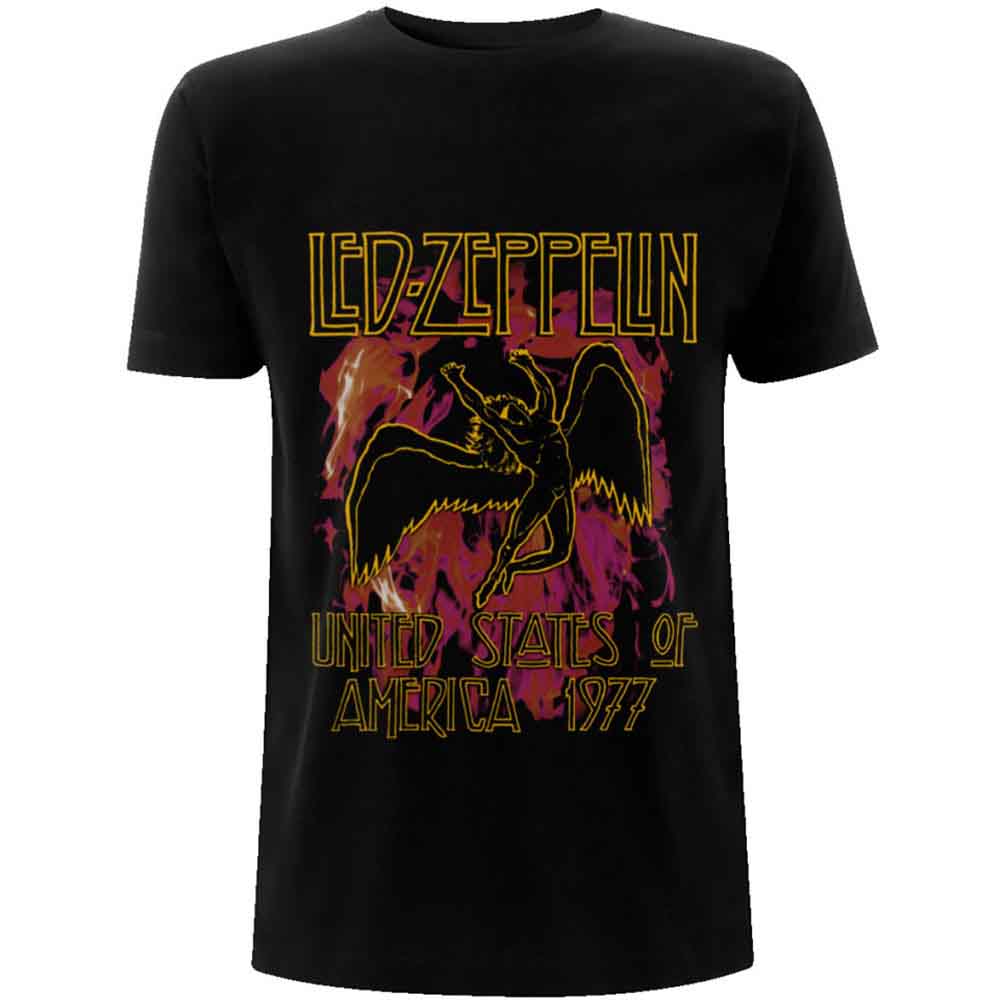 Led Zeppelin Black Flames Mens T Shirt